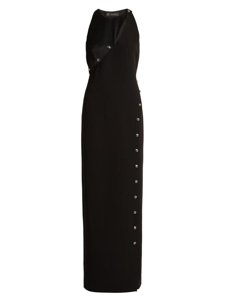 Versace Cut-out Neck High-slit Sleeveless Silk Gown