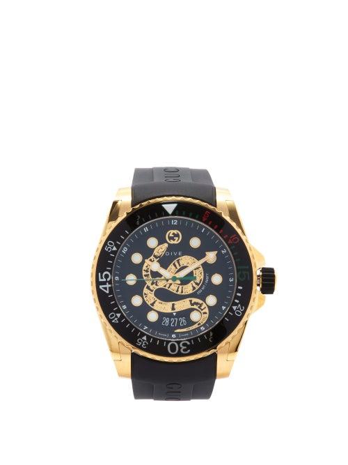 Matchesfashion.com Gucci - Dive Kingsnake-embossed Gold-pvd Watch - Mens - Black Gold