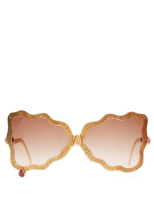 Matchesfashion.com Francis De Lara - Teardrop Ruby, Amethyst & Gold Plated Sunglasses - Womens - Gold