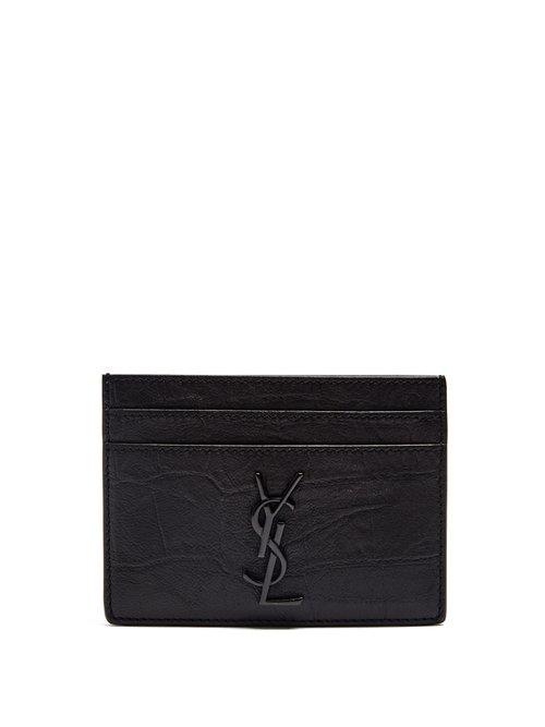 Matchesfashion.com Saint Laurent - Monogram Crocodile Effect Leather Cardholder - Mens - Black
