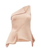 Matchesfashion.com Roland Mouret - Fira One-shoulder Draped Silk-satin Top - Womens - Light Pink