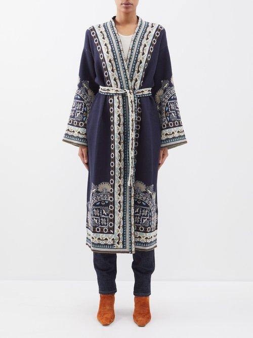 Etro - Geometric-jacquard Longline Cardigan - Womens - Navy