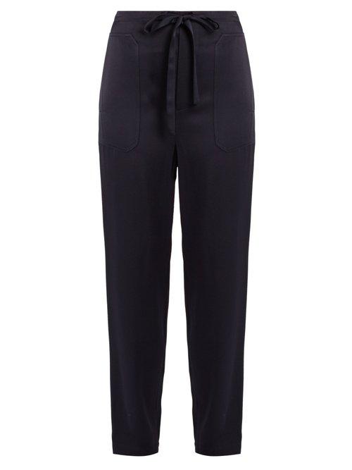 Matchesfashion.com Vince - Drawstring Tapered Leg Satin Trousers - Womens - Navy