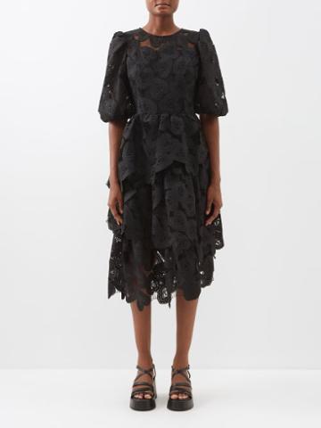 Shrimps - Dax Guipure-lace Tiered Midi Dress - Womens - Black