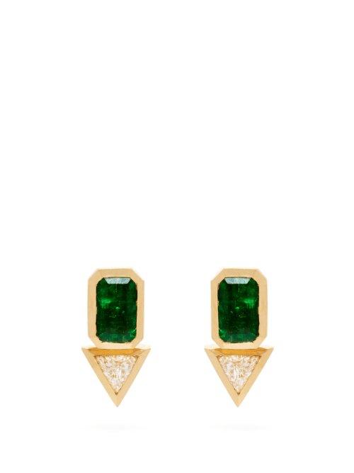 Matchesfashion.com Azlee - 18kt Gold, Emerald & Diamond Studs - Womens - Green