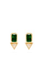 Matchesfashion.com Azlee - 18kt Gold, Emerald & Diamond Studs - Womens - Green