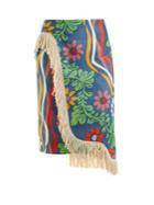 Balenciaga Floral-print Fringe-trimmed Cotton-blend Skirt