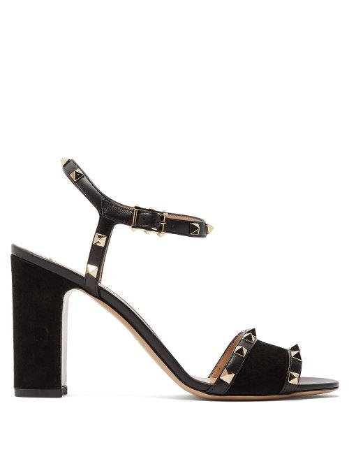 Matchesfashion.com Valentino - Rockstud Block Heel Suede Sandals - Womens - Black