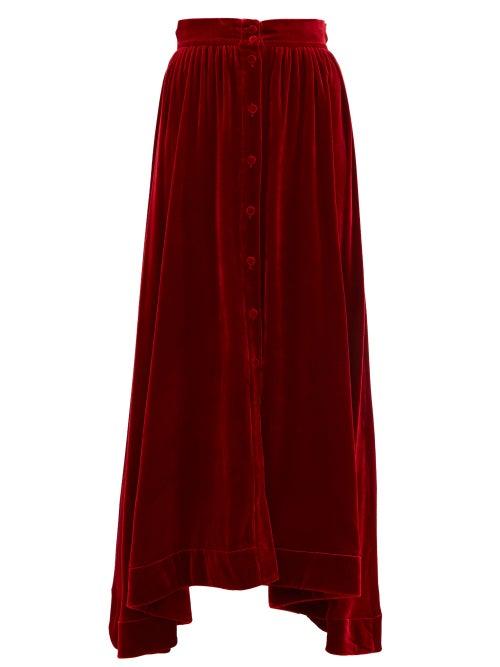 Matchesfashion.com Raquel Diniz - Dana Handkerchief Hem Silk Velvet Skirt - Womens - Red