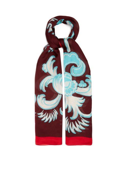 Matchesfashion.com Valentino - Floral Print Silk Chiffon Scarf - Womens - Blue