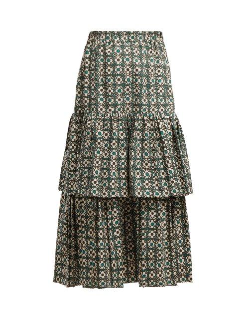 Matchesfashion.com Golden Goose Deluxe Brand - Floral Print Gathered Tiered Skirt - Womens - Green Print