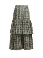 Matchesfashion.com Golden Goose Deluxe Brand - Floral Print Gathered Tiered Skirt - Womens - Green Print