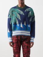 Palm Angels - Sailing Boat-jacquard Cotton Sweater - Mens - Blue Multi