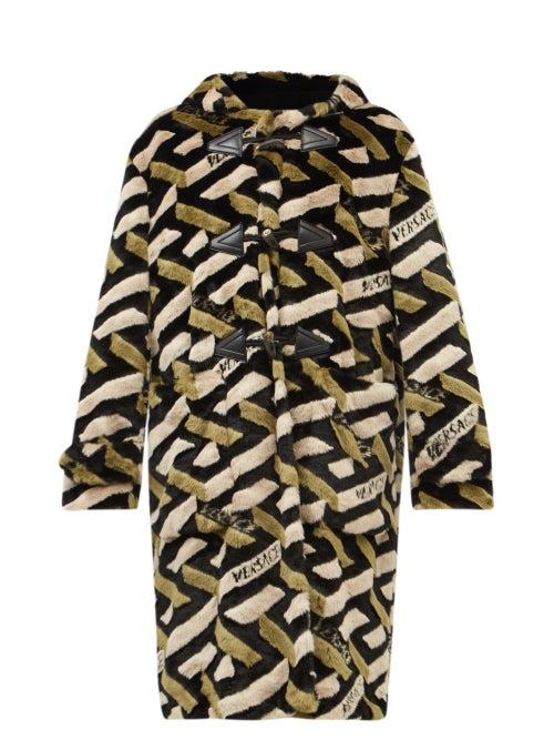 Versace - La Greca Hooded Faux-fur Duffle Coat - Mens - Green Multi