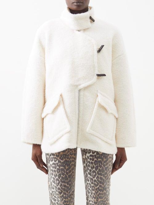Ganni - Toggle-fastening Faux Shearling Coat - Womens - Cream