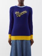 Marni - Typography-logo Wool Sweater - Womens - Blue Multi
