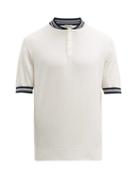 Matchesfashion.com Connolly - Striped Band Collar Cotton Jersey Polo Shirt - Mens - Cream
