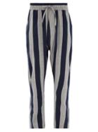 Matchesfashion.com Marrakshi Life - Dropped-rise Striped Cotton-blend Trousers - Mens - Grey Navy
