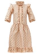 Matchesfashion.com Batsheva - Claudette Ruffled Polka-dot Silk Dress - Womens - Beige