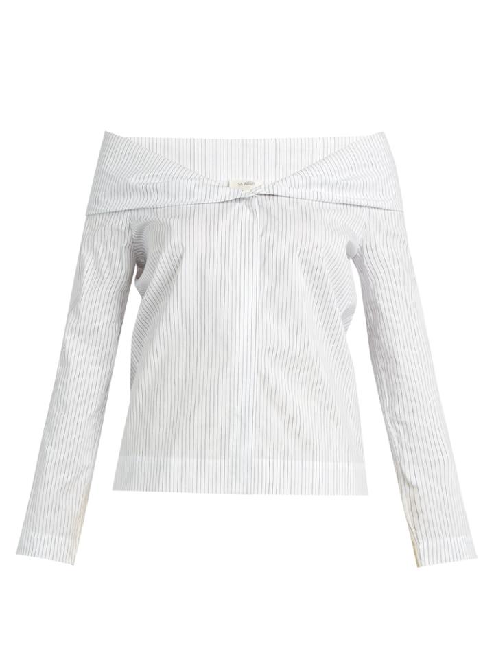 Isa Arfen Pinstriped Off-the-shoulder Cotton-blend Top