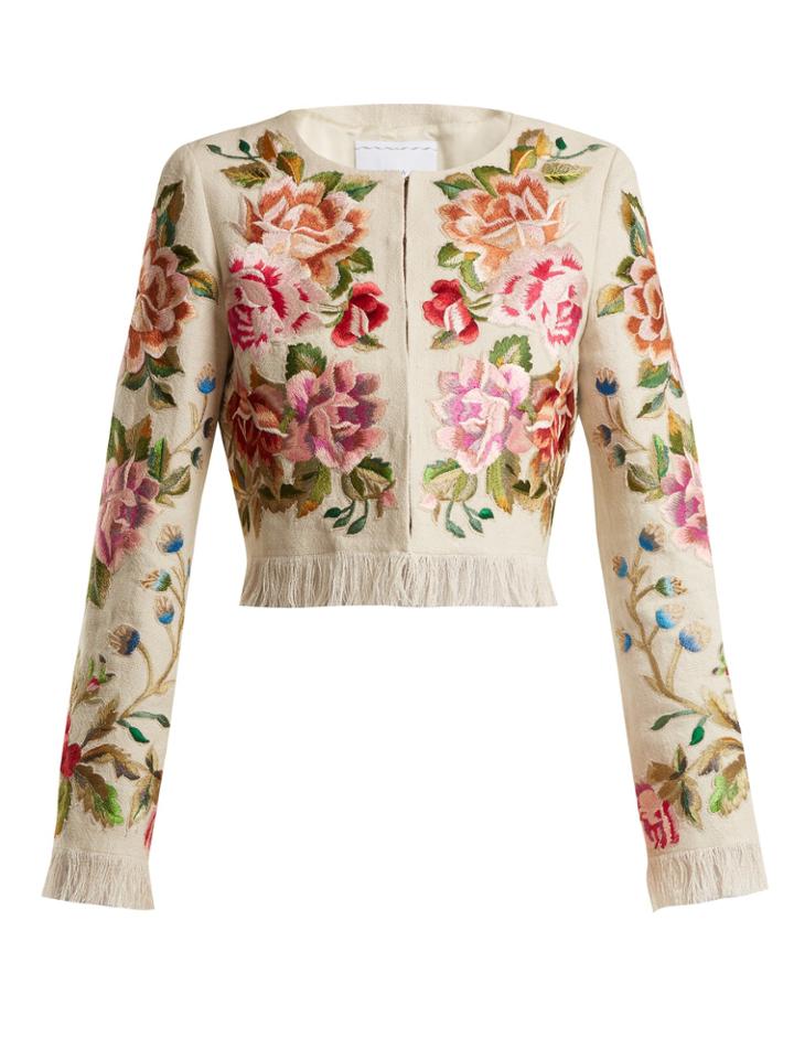 Andrew Gn Floral-embroidered Linen-blend Jacket