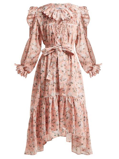 Matchesfashion.com Horror Vacui - Defensia Floral Print Cotton Dress - Womens - Pink
