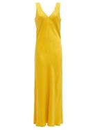 Matchesfashion.com Asceno - The Bordeaux V-neck Silk Slip Dress - Womens - Yellow
