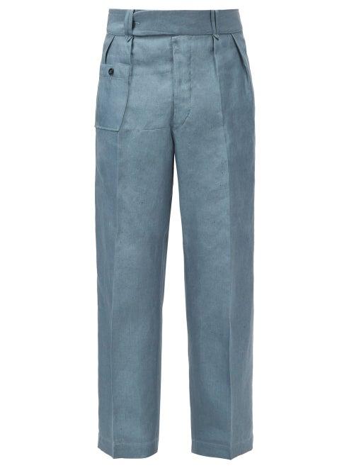 Matchesfashion.com Maison Margiela - Pleated Linen Straight-leg Trousers - Mens - Blue