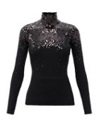 Matchesfashion.com Valentino - Sequinned Rib-knitted Wool Top - Womens - Black
