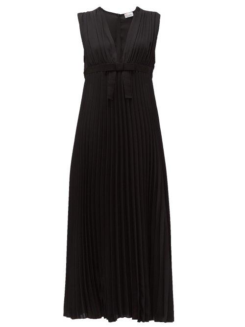 Matchesfashion.com Redvalentino - V Neck Pleated Chiffon Midi Dress - Womens - Black