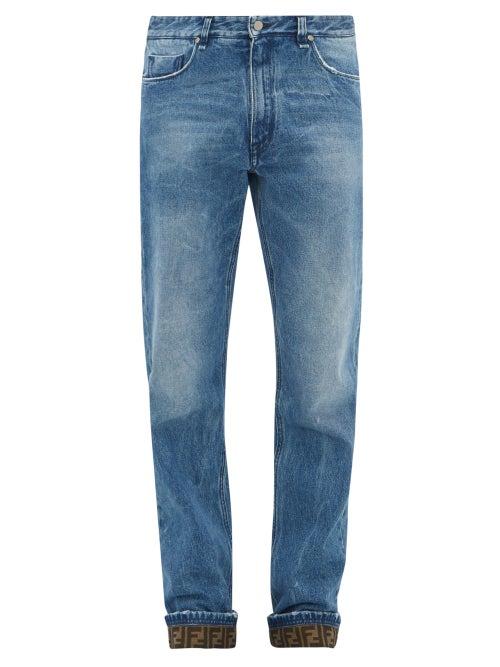 Matchesfashion.com Fendi - Ff-jacquard Straight-leg Jeans - Mens - Blue