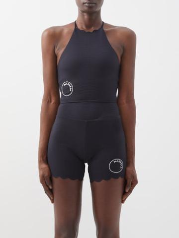 Marysia Sport - Steffi Embroidered Crossback-strap Cropped Top - Womens - Black