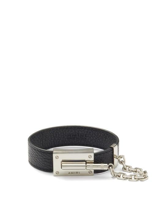 Amiri - Jax Grained-leather Bracelet - Mens - Black