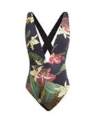 Matchesfashion.com Haight - Marina Floral Print Deep V Neck Jersey Swimsuit - Womens - Black Print