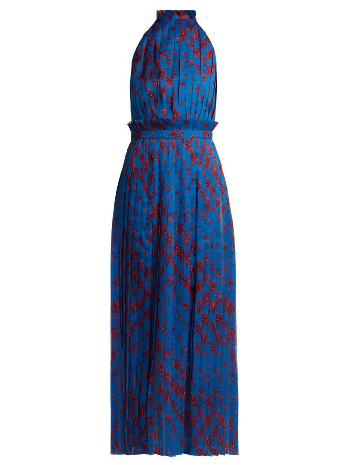 Raquel Diniz Aiko Floral-print Pleated Silk Gown