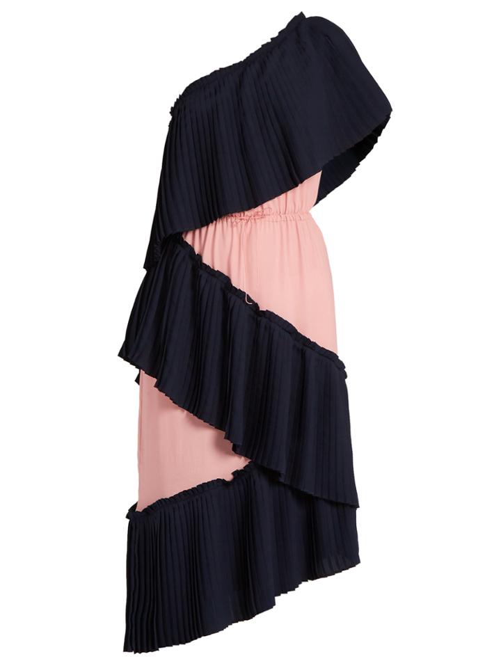 Marco De Vincenzo Tiered Bi-colour Pleated Dress