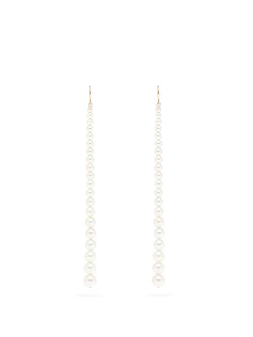 Matchesfashion.com Mizuki - Graduated Diamond, Pearl & 14kt Gold Drop Earrings - Womens - Pearl