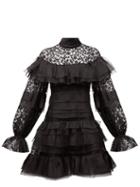 Matchesfashion.com Carolina Herrera - Ruffled Floral-embroidered Tulle Mini Dress - Womens - Black