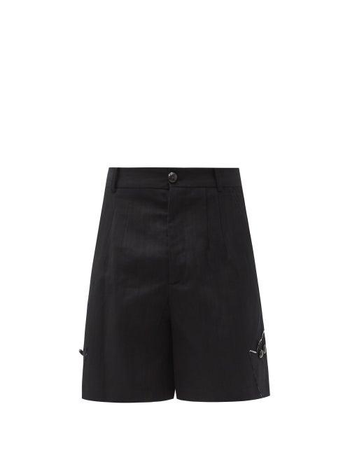 Matchesfashion.com Namacheko - Krokus-appliqu Linen-blend Shorts - Mens - Black