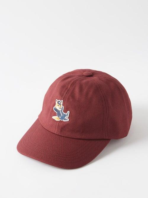 Maison Kitsun - Dressed Fox-patch Cotton-blend Twill Cap - Mens - Dark Red