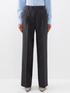 Gucci - Pleated Gg-jacquard Wool Suit Trousers - Womens - Black Grey