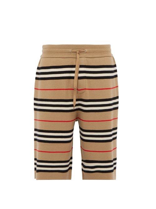 Matchesfashion.com Burberry - Icon Stripe Merino Wool Knit Basketball Shorts - Mens - Camel