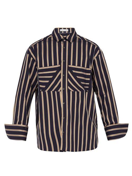 Matchesfashion.com Palmer//harding - Carl Double Patch Pocket Striped Cotton Shirt - Mens - Navy Multi