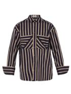 Matchesfashion.com Palmer//harding - Carl Double Patch Pocket Striped Cotton Shirt - Mens - Navy Multi