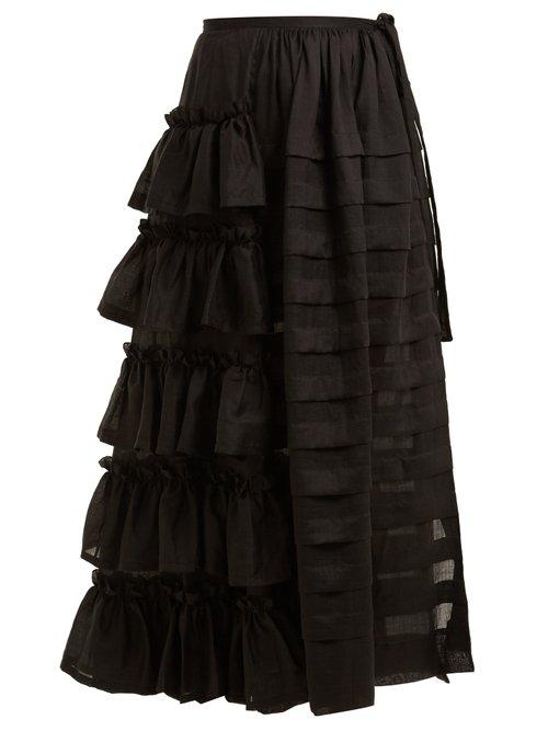 Matchesfashion.com Isa Arfen - Tiered Ruffle Ramie Skirt - Womens - Black