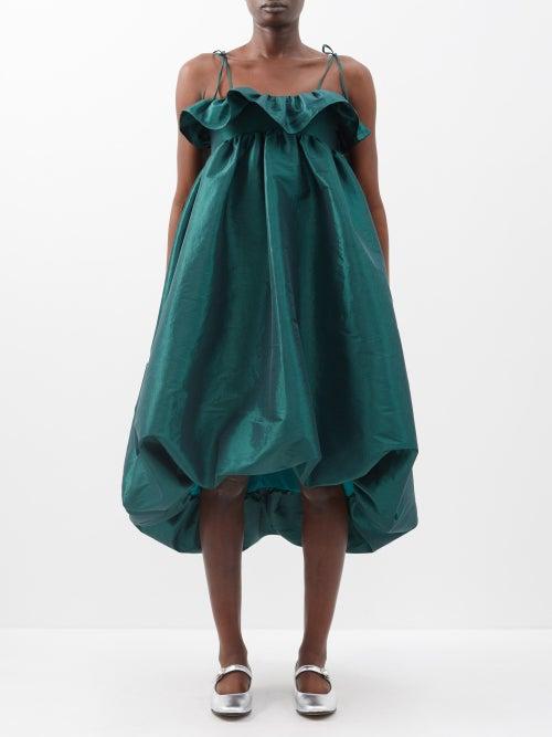 Kika Vargas - Resha Ruffled Taffeta Midi Dress - Womens - Green
