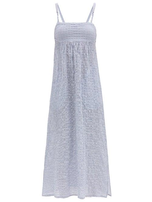 Matchesfashion.com Belize - Checked Cotton-blend Seersucker Midi Dress - Womens - Blue