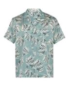 Matchesfashion.com Commas - Banana Leaf Print Short Sleeved Silk Blend Shirt - Mens - Light Blue