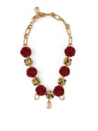 Matchesfashion.com Dolce & Gabbana - Crystal Embellished Leopard Print And Rose Choker - Womens - Red