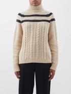Moncler - Cable-knit Cashmere Blend Roll-neck Sweater - Womens - Cream Multi